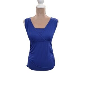 Vtg Y2k OXYD Blue V Neck Ruched Side Sleeveless Tank Top Juniors Medium